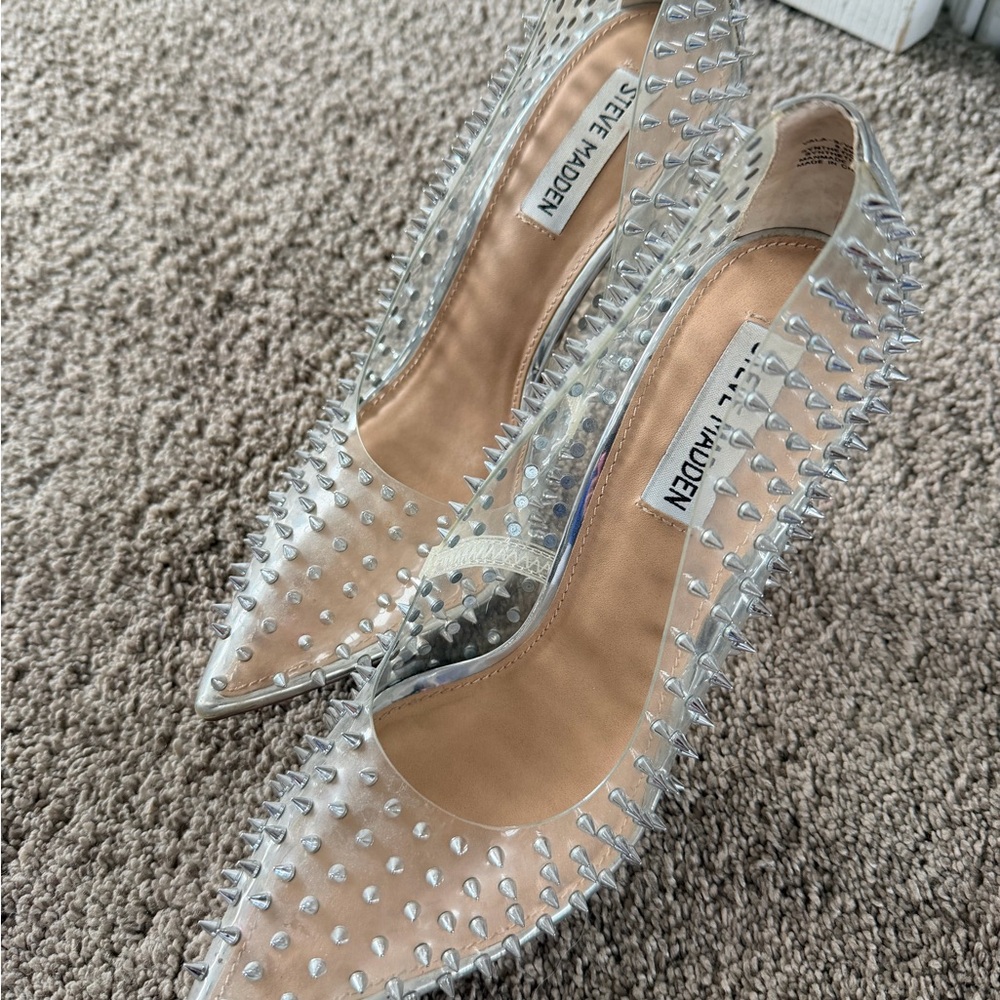 Steve Madden Clear and Silver Studded Heels